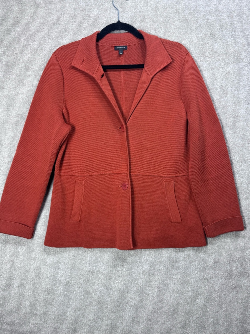 Talbots Knit Blazer Jacket Rust Terracotta Notched Lapel 2 Button Women’s Large